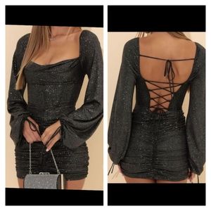 Xxs new Lucy in the sky corset lace up dress party mini cocktail ruched shimmer